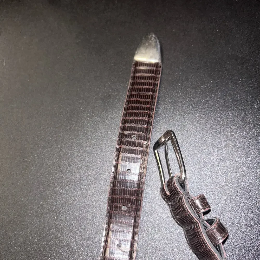 Brown Textured Faux Leather Gold-Tone Hardware Adjustable Belt Women's 37